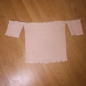 Pink ruffled off the shoulder top